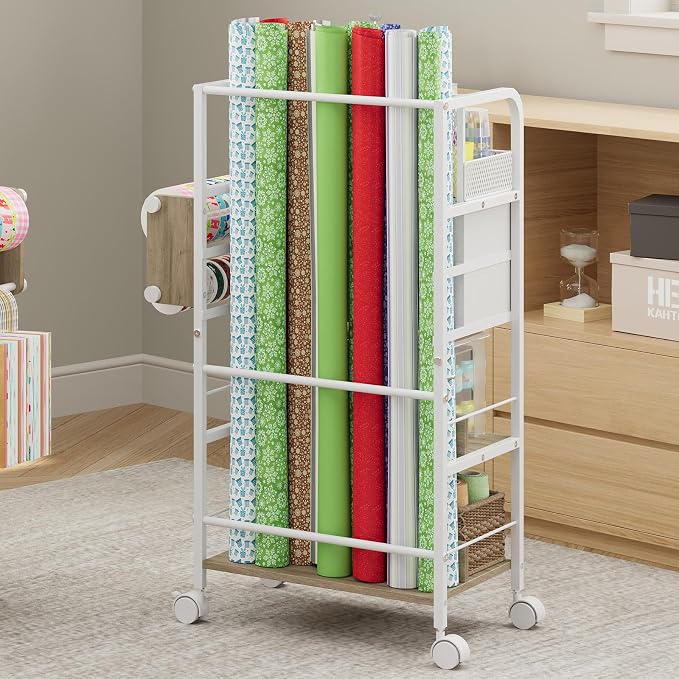 Rolling Wrapping Paper Storage Cart Organizer White | 16.54×11.4×32.68 in - Image 8