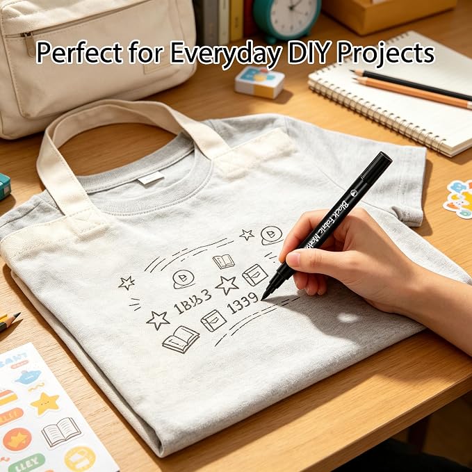 Black Fabric Markers for Clothes 6PCS, Dual-Tip Fabric Permanent Paint Pens - Image 8