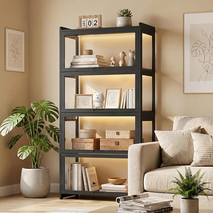 Magshion Display Cabinet with Flip-Up Doors, Balck | Full 4-Side Clear Acrylic by Magshion