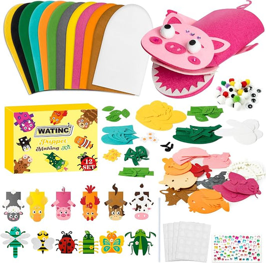 WATINC 12Pcs Hand Puppet Making Kit, Art Craft Felt Sock Puppet Toys, Creative by WATINC