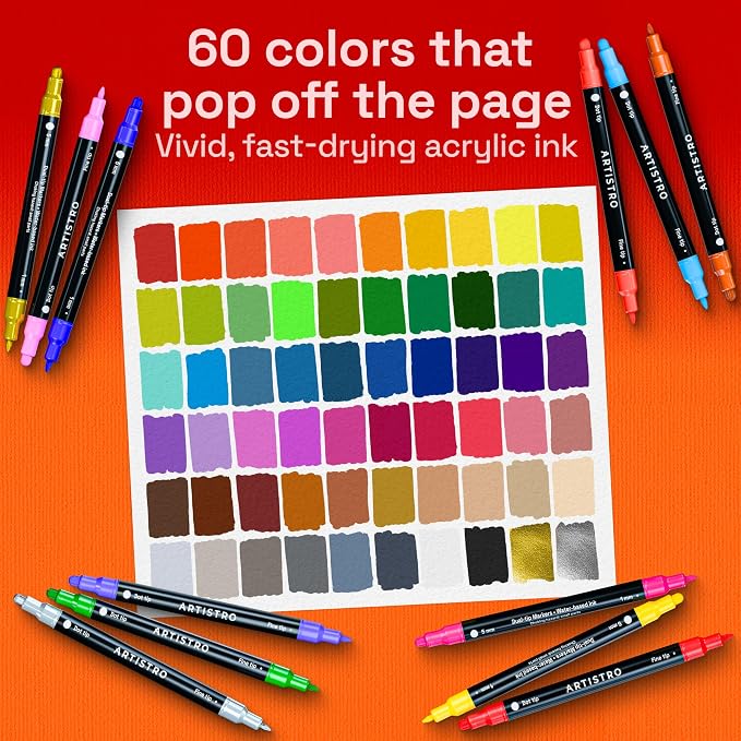 ARTISTRO 60 Precision Dual-Tip Acrylic Paint Markers – Paint Pens Set - Image 2