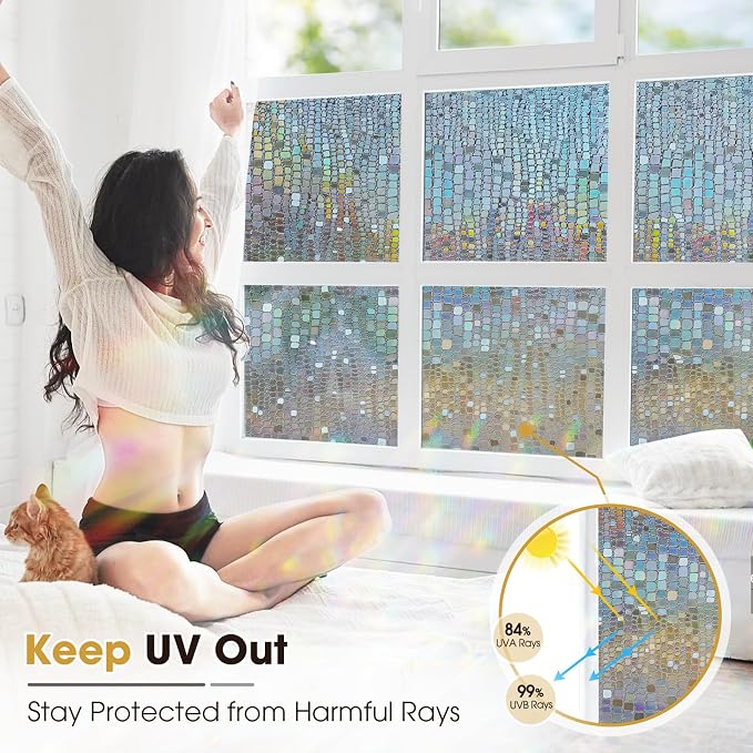 Windimiley Window Privacy Film 3D Rainbow Stained Glass Static Clings Bathroom - Image 5