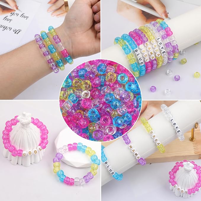 1000Pcs Pony Beads Bracelet 9mm Hot Pink Glitter Plastic Barrel Pony Beads - Image 6