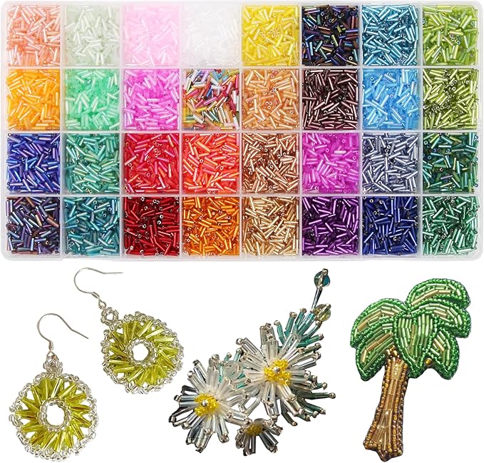 EuTengHao 9600Pcs Tube Beads Kit 7mm Glass Bugle Seed Beads by EuTengHao