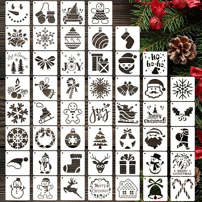 50 PCS Christmas Painting Stencils Reusable Christmas Stencils by CHHAICHENG