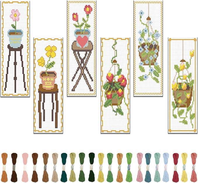 FREEBLOSS 6 Set Cross Stitch Bookmark Kit Flowers Patterns Stamped Cross Stitch by FreeandCreativeCraftsArt