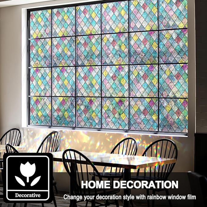 Stained Glass Window Film, Window Privacy Films, Colorful Lattice Window Tint - Image 3