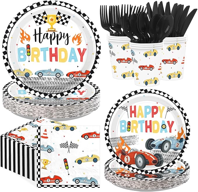 168Pcs Retro Race Car Birthday Party Decoration by Greencian