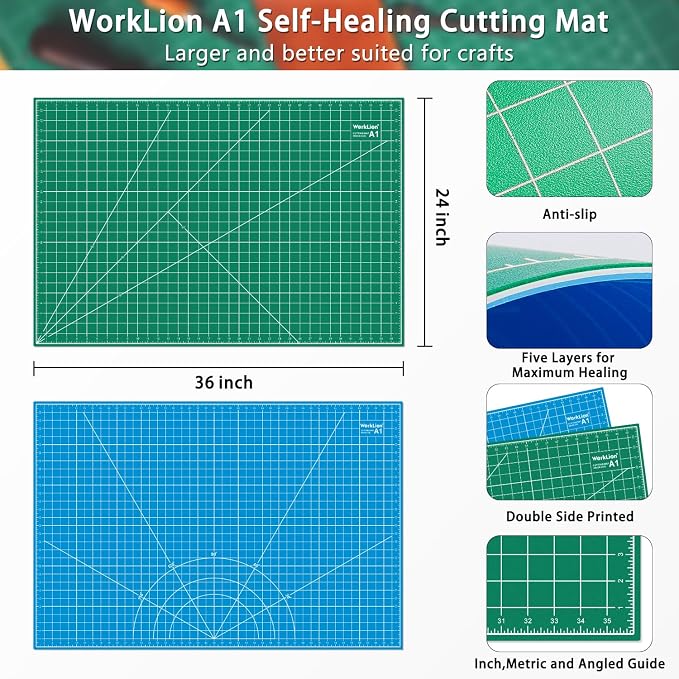 WORKLION 24" x 36" Large Self Healing PVC Cutting Mat, Double Sided, Gridded - Image 4