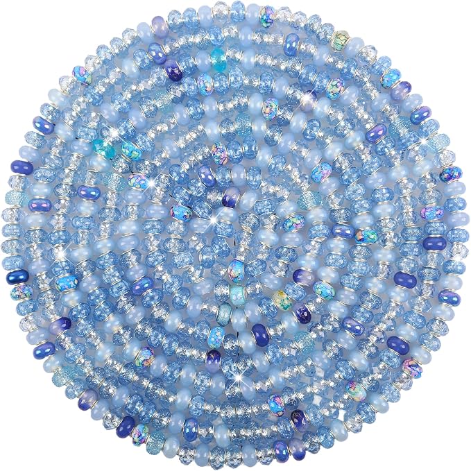 Large Hole Beads Spacer Beads Sky Blue Assorted European Craft Big Beads Large by BRACELETMAKINGKIT