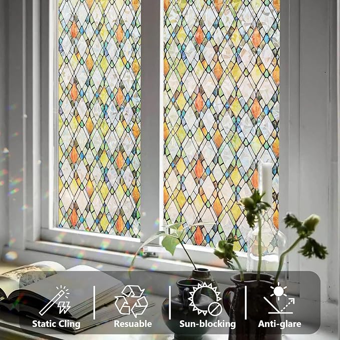 Window Privacy Film Stained Glass 17.5" x 78.7" Rainbow | Static cling – no glue - Image 6