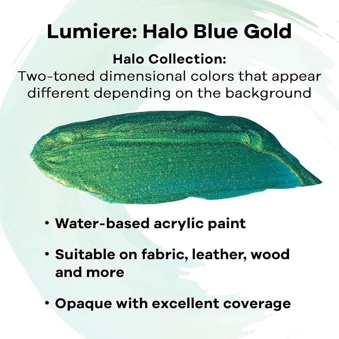Jacquard Lumiere 8oz Fabric Paint Halo Blue Gold - Image 2