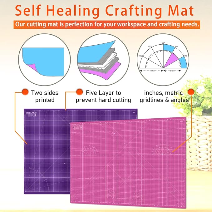 Self Healing Cutting Mat A2 18"x 24" Double Sided Pink Mat - Image 5