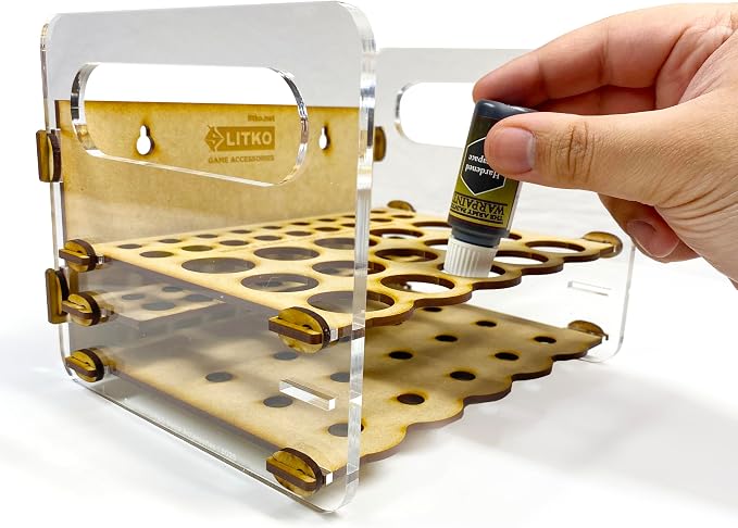 LITKO Mobile Paint Caddy | 15 Bottles + 18 Brushes | 26mm Vallejo Dropper | - Image 4