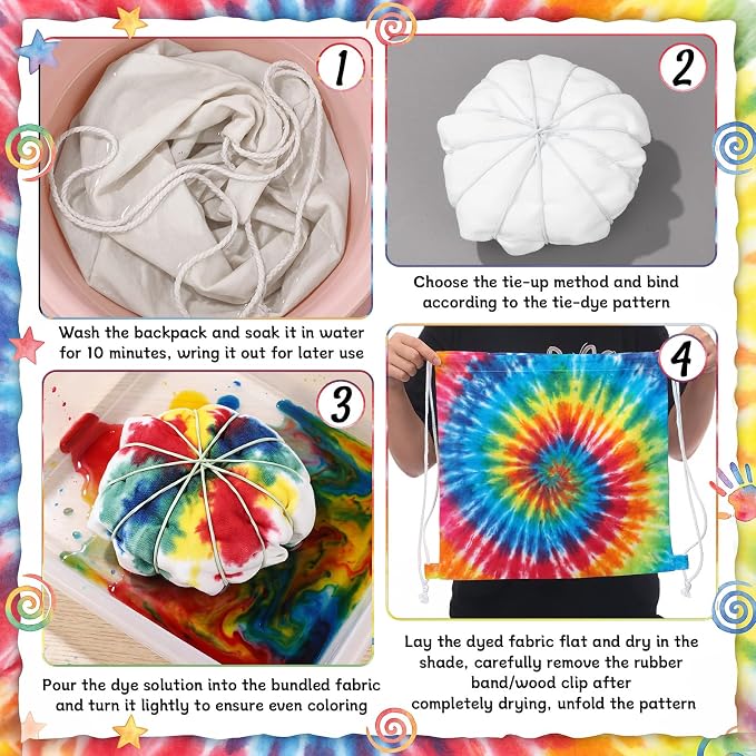 Acellegic 60 Pcs White Tie-Dye Cotton Drawstring Bags - Image 3
