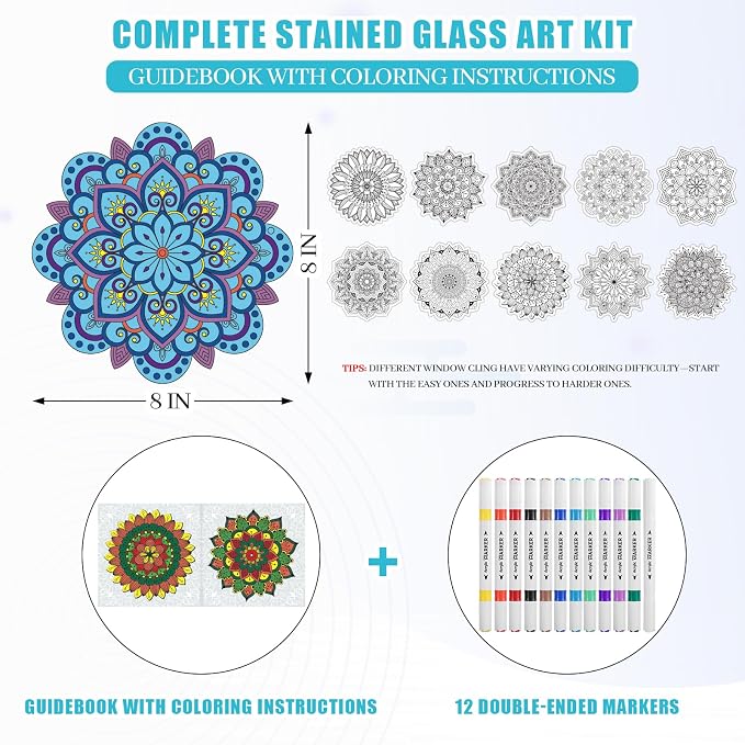 Thboxes Stained Glass Window Cling Art Kit, 12 Color Double-ended Markers 10 - Image 2