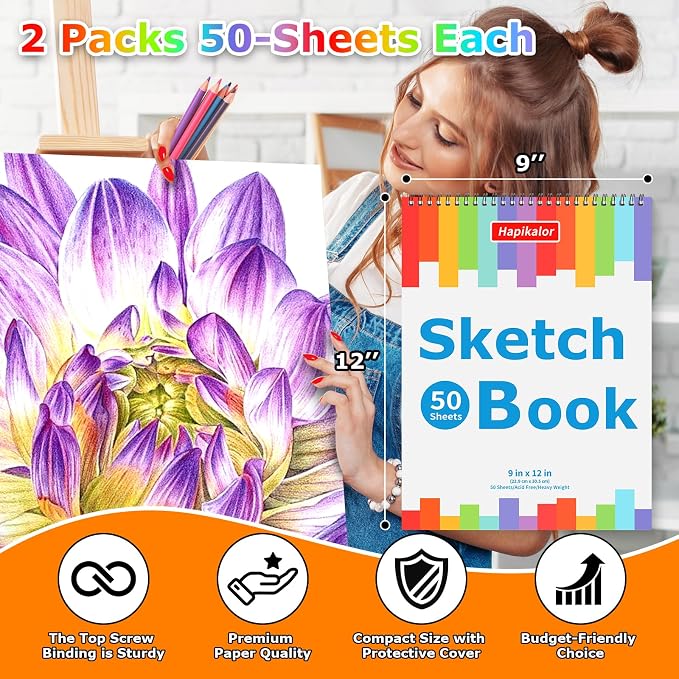 9" x 12" Sketch Book, Acid Free Artist Drawing Book Paper, Art Supplies - Image 6