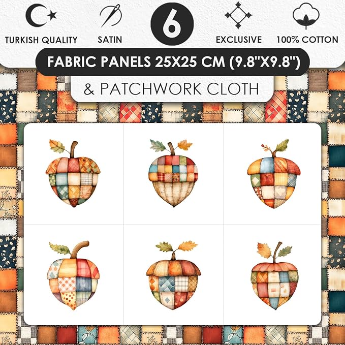 Patchwork Acorn Cotton Fabric Panel – 6 Designs + Bonus Sheet 29.5×19.6 inch - Image 3