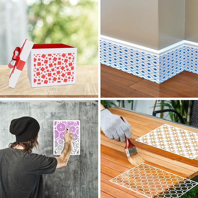 OOTSR 12 Geometric Painting Stencils Set, 11.4"x8.3" Art Templates - Image 4