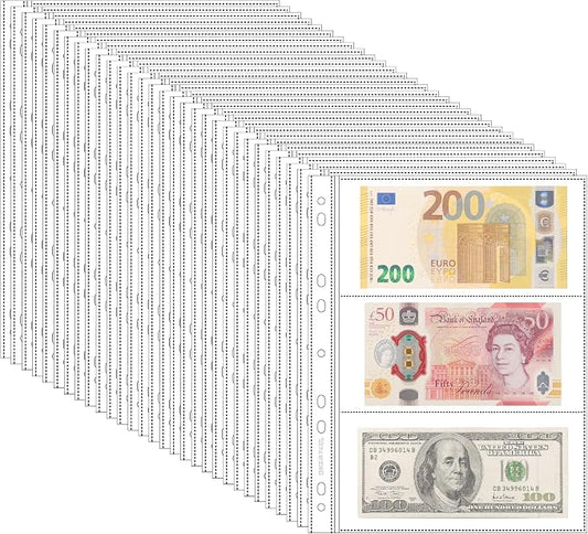 150 Pockets Archival Banknote Pages – 50 Sheets Acid-Free Currency Protector by UnclePaul