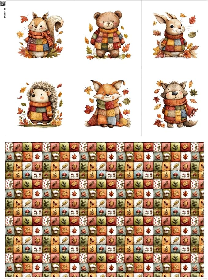 Autumn Animals Patchwork Cotton Fabric Panel – 6 Designs + Bonus Patchwork by FabricsTown