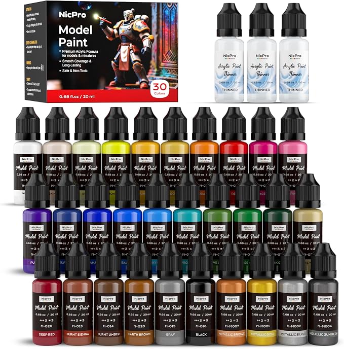 Nicpro 30 Colors Model Paint Set, 20ml Ready to Use Modeling Acrylic Paints by Nicpro