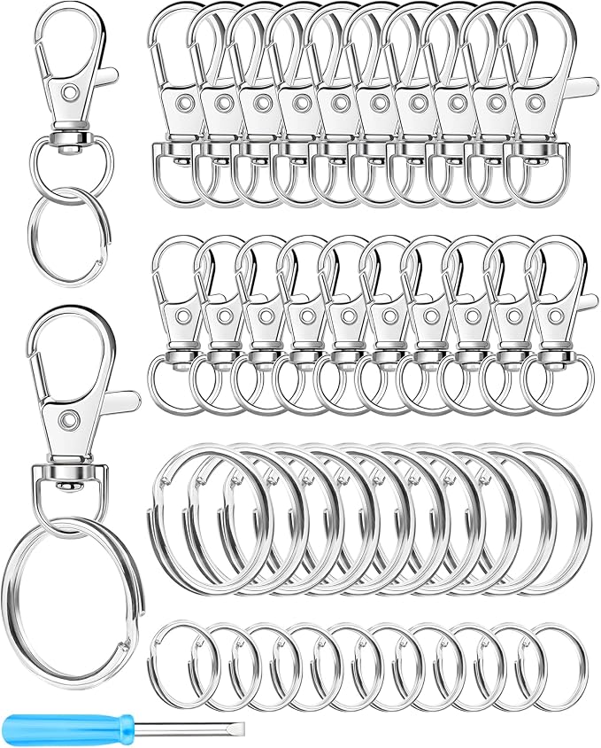 FIVEIZERO 60PCS Silver Swivel Snap Hooks and Key Rings Kit, Lobster Clasps by FIVEIZERO