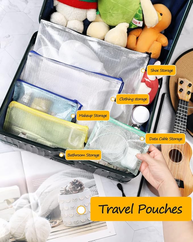 SUNEE Plastic Mesh Zipper Pouch 11x15 in, Extra Large Water-Resistant Zip Bag - Image 5