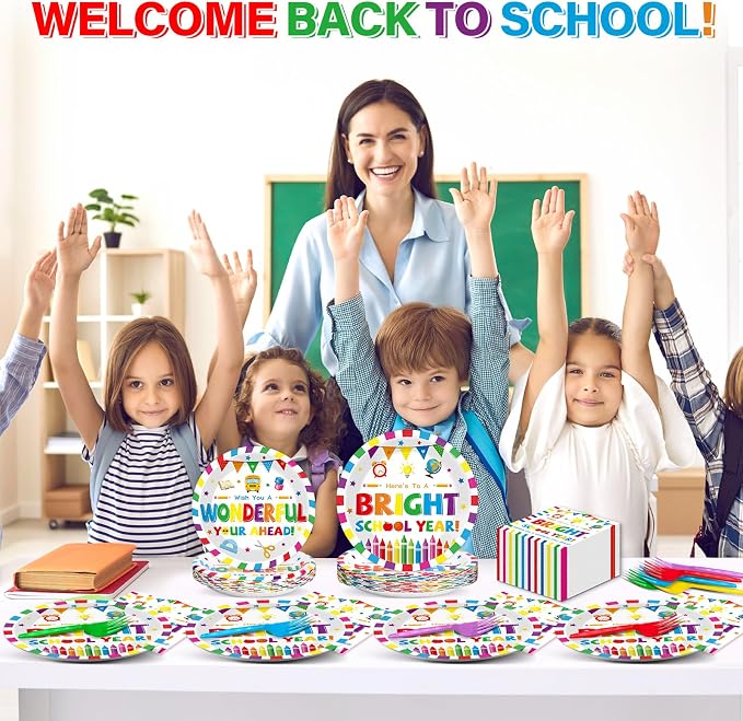 100PCS Back To School Decorations School Season Supplies Paper Plates Napkins - Image 5