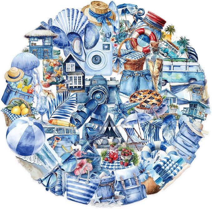 50 Pcs Clear Transparent Ocean Beach Trip Stickers by Unknown