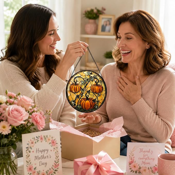 Orange Pumpkin Acrylic Suncatcher Faux Stained Glass Window Hanging 9.8" | - Image 3