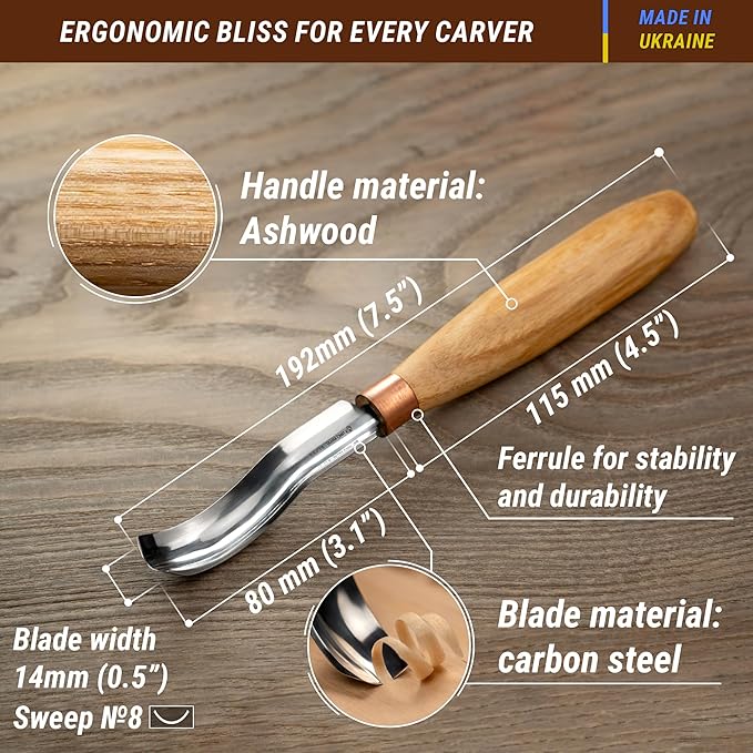 BeaverCraft, Wood Carving Bent Gouge K8a/14 0.55" - Image 2