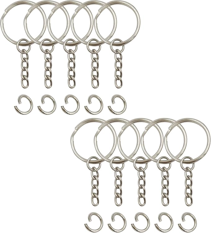 Key Ring with Chain and Open Jump Rings 1 inch, 50 Pack by Chadou