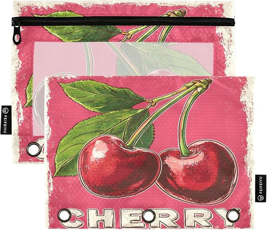 Red Cherry Print Pencil Pouch for 3 Ring Binder, 2 Pack Waterproof Pencil Bags by BOENLE-WELCOMEYOURCOMING