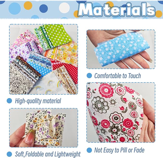 200 Pcs 4" x 4" Cotton Craft Fabric Bundle Squares, Sewing Scrapbooking - Image 3