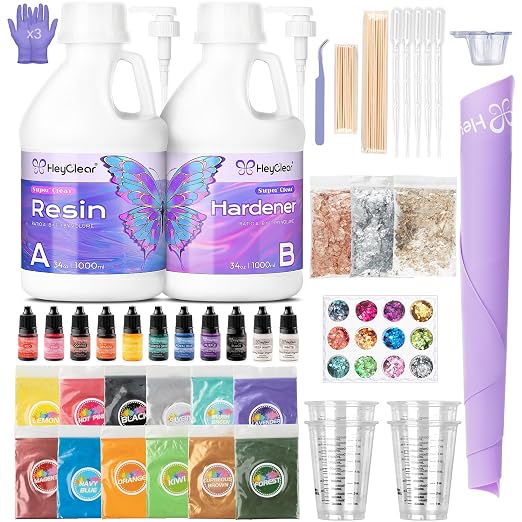 HeyClear 68 oz Epoxy Resin Kit Crystal Clear, Hard 2 Part Epoxy and Hardener by HeyClearResin
