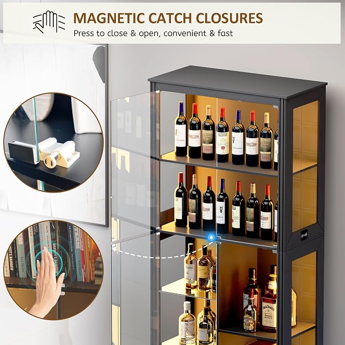 71” Display Cabinet with Glass Doors, LED Curio Cabinet with 3 Lights - Image 8