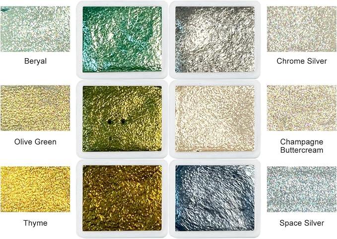 Handmade Metallic/Mica Watercolors Paint Set in Tin Case Sparkly, Glitter - Image 2