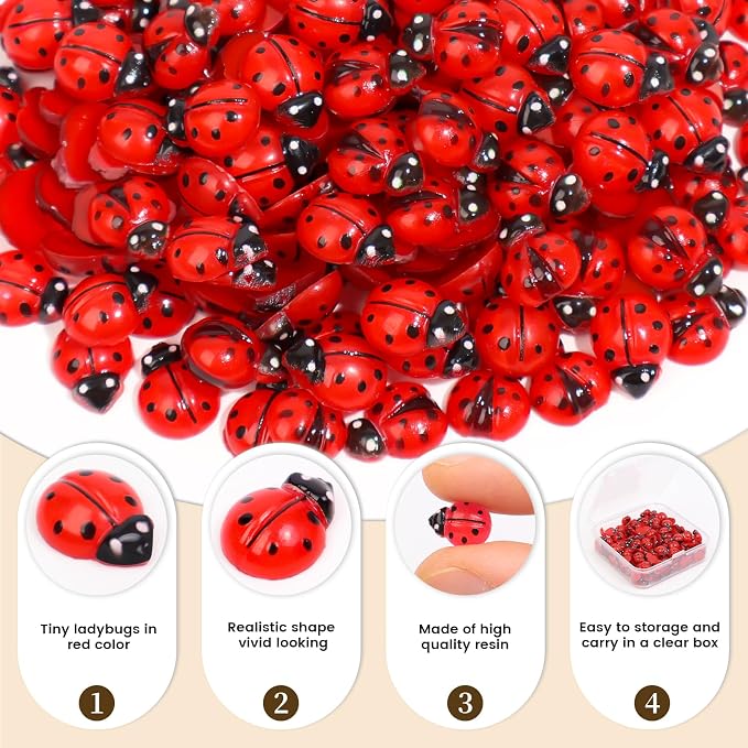 300pcs Mini Resin Ladybug Decor Tiny Ladybug - Image 4