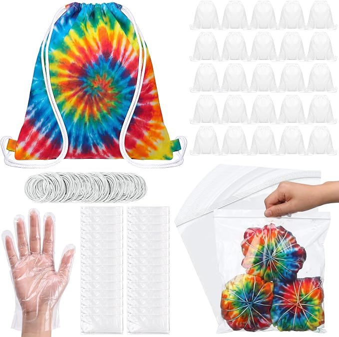 Acellegic 30 Pcs White Tie-dye Cotton Drawstring Bags - Image 8