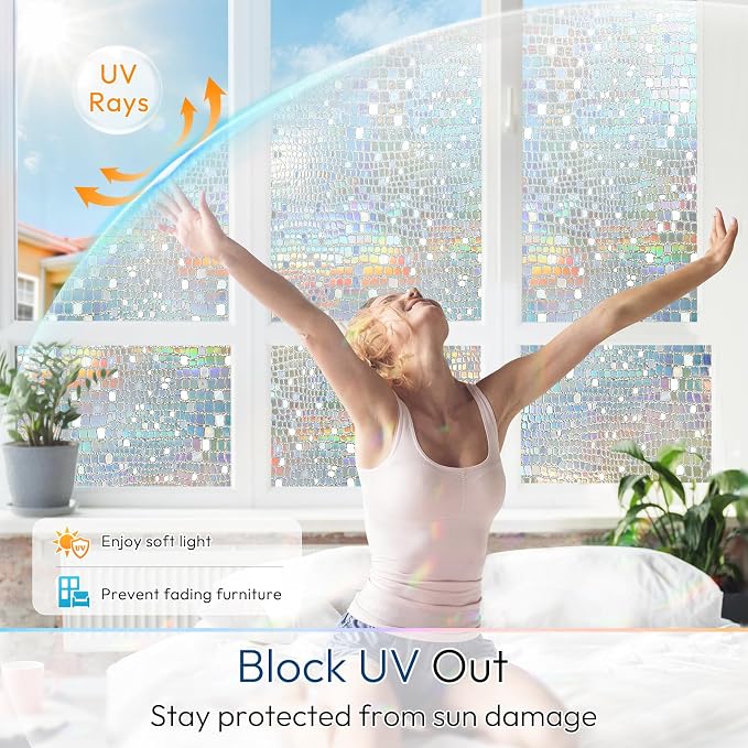 rabbitgoo Window Privacy Film Decorative Rainbow Cling, 23.6" x 78.5" | 3D - Image 4