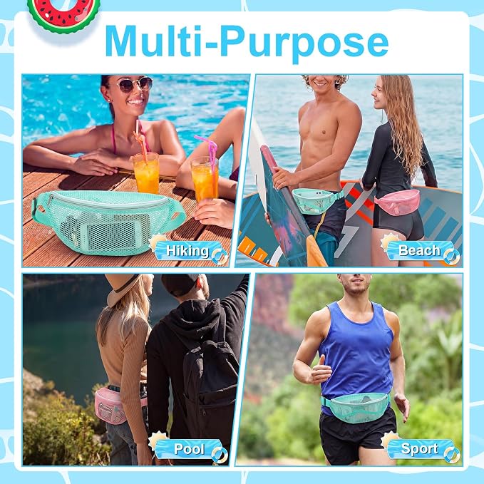 Hsei 2 Pcs Mesh Shell Bags for Beach Shelling Seashell Collecting Fanny Pack - Image 4