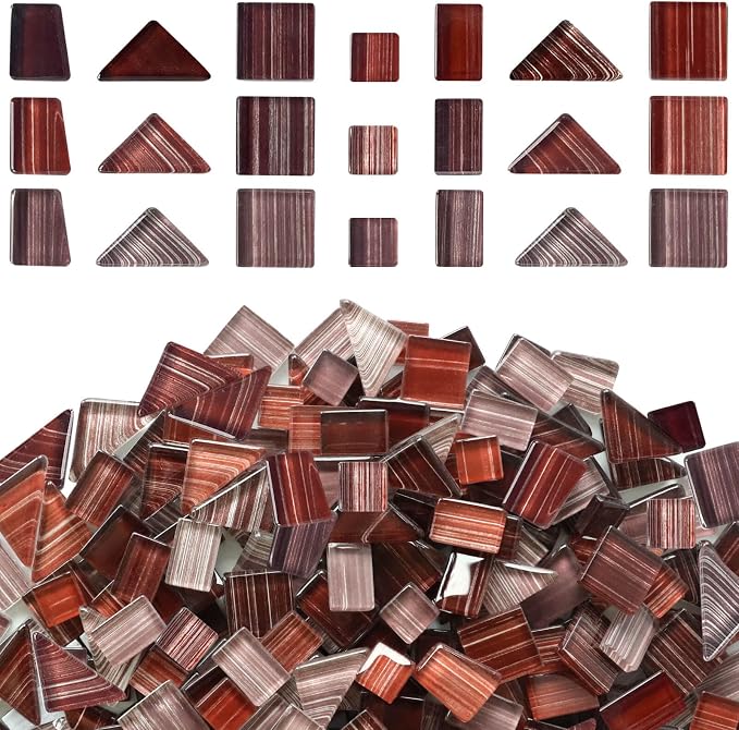 LITMIND 1.1LB Coffee Mix Striped Crystal Glass Mosaic Tiles – Assorted Shapes by LITMIND