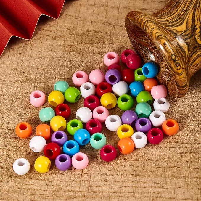 350pcs 10mm Plastics Acrylic Beads Mix 10 Color Large Hole Pony Hair Beads - Image 5