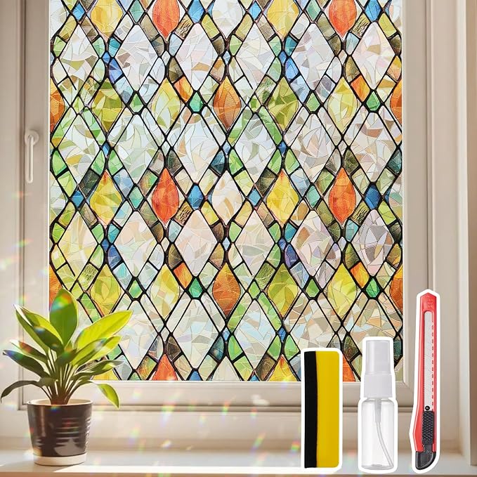 Window Privacy Film Stained Glass 29.5" x 78.7" Rainbow | Static cling – no glue by Unknown
