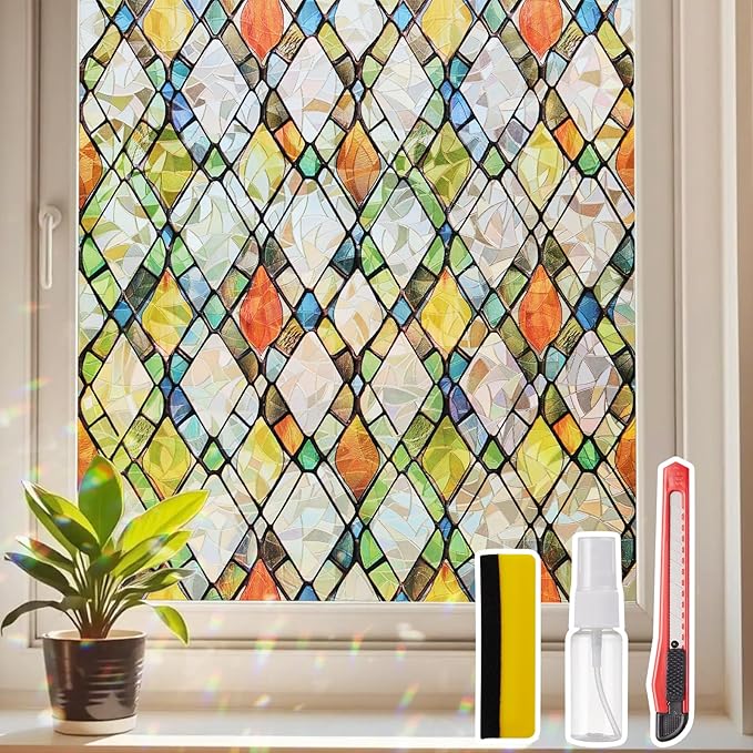 Window Privacy Film Stained Glass 17.5" x 78.7" Rainbow | Static cling – no glue by Unknown