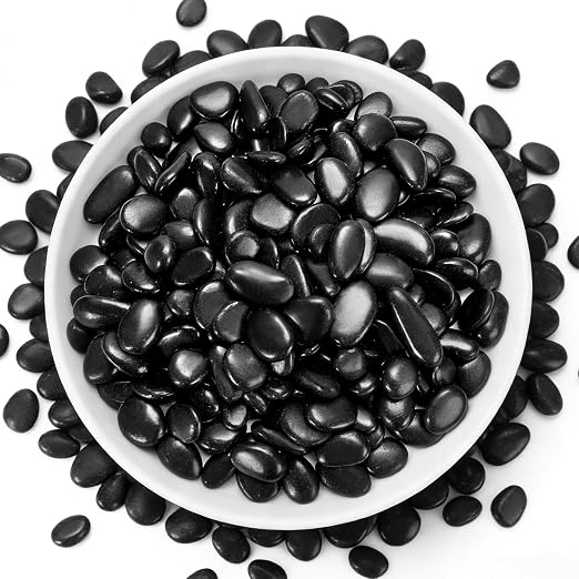 10 lb Natural Polished Black Pebbles, 3/8-1/2 Inch Decorative White Rocks by RUOJAS