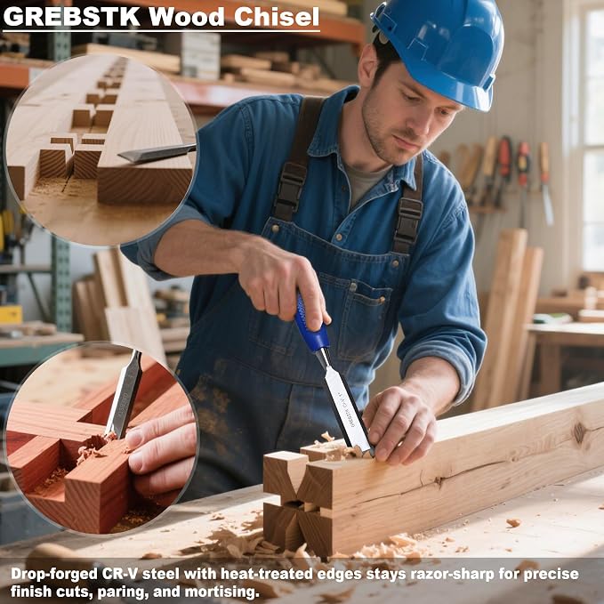 GREBSTK 4-Piece Ultra-Sharp Wood Chisel Set, CR-V Steel Beveled Blades - Image 6