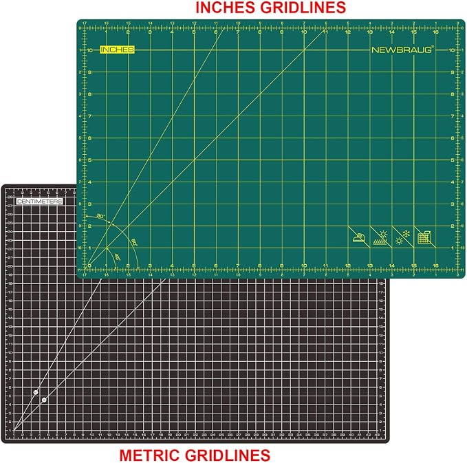 NEWBRAUG 12'' × 18'' Durable Self Healing Cutting Mat, Double Sided 5-Ply PVC - Image 2