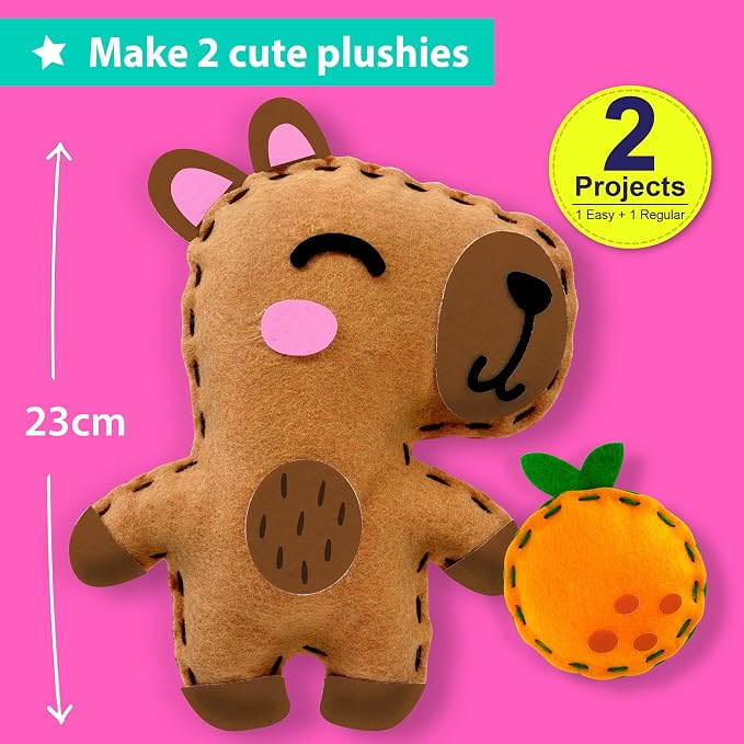 KRAFUN Beginner Sewing Kit, Sew Capybara & Orange, Pre-Cut Felt, Ages 5+ | - Image 3